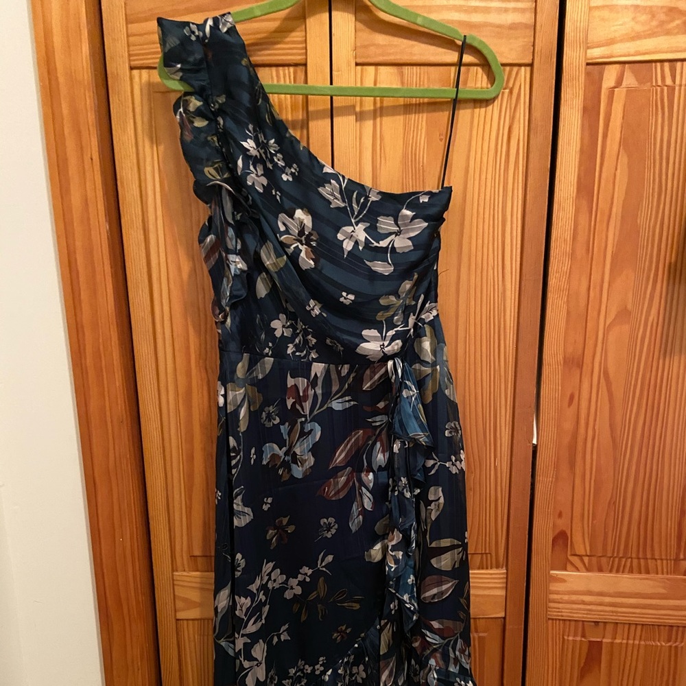 Adelyn Rae Navy Blue Floral One Shoulder Dress
